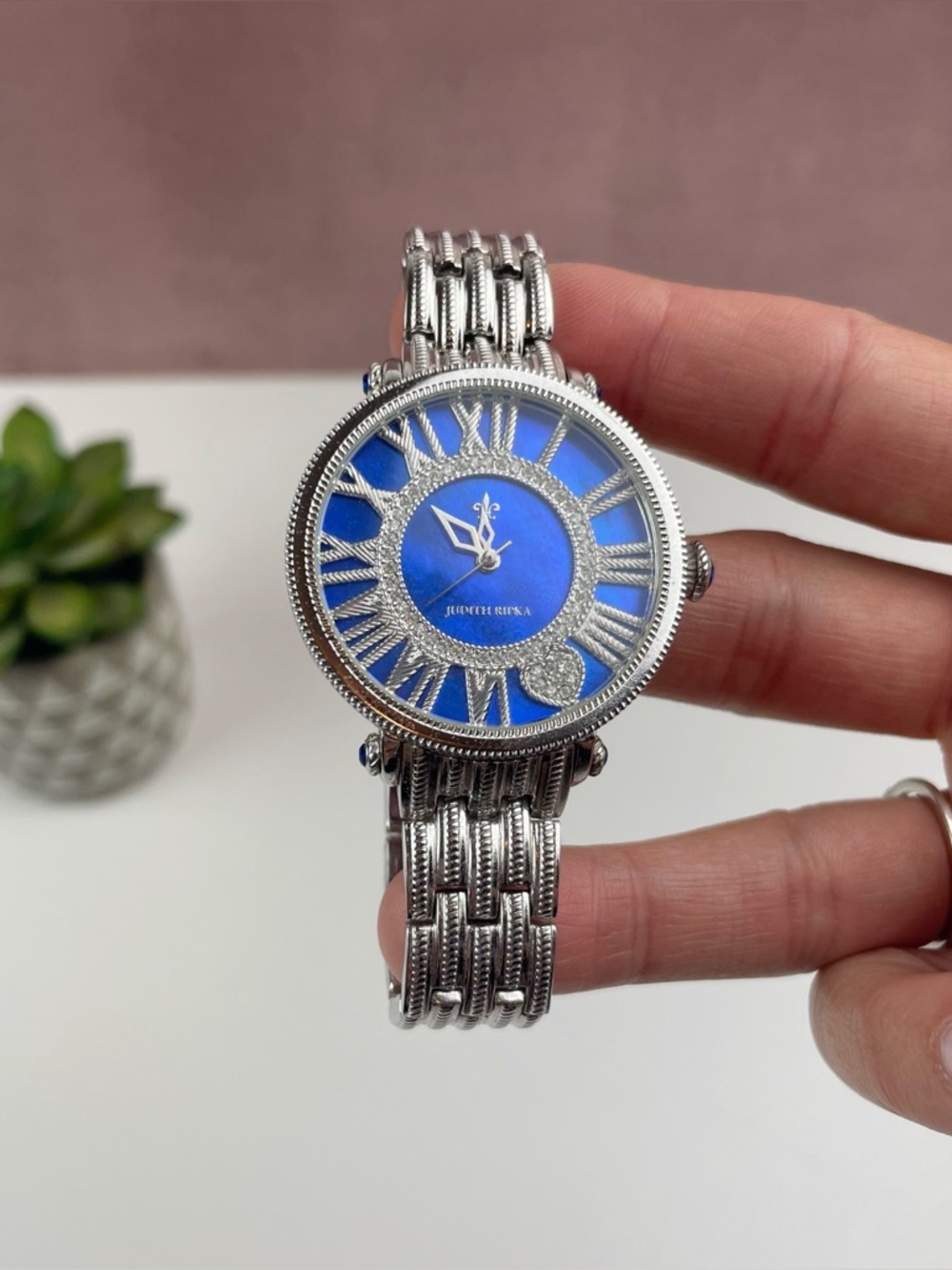 Judith Ripka Diamonique Silver Blue Dial Watch Designer